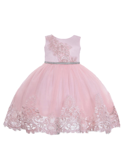 Baby Girls Blush Floral Embroidery Glitter Belt Flower Girl Dress 6-24 Months - SophiasStyle.com